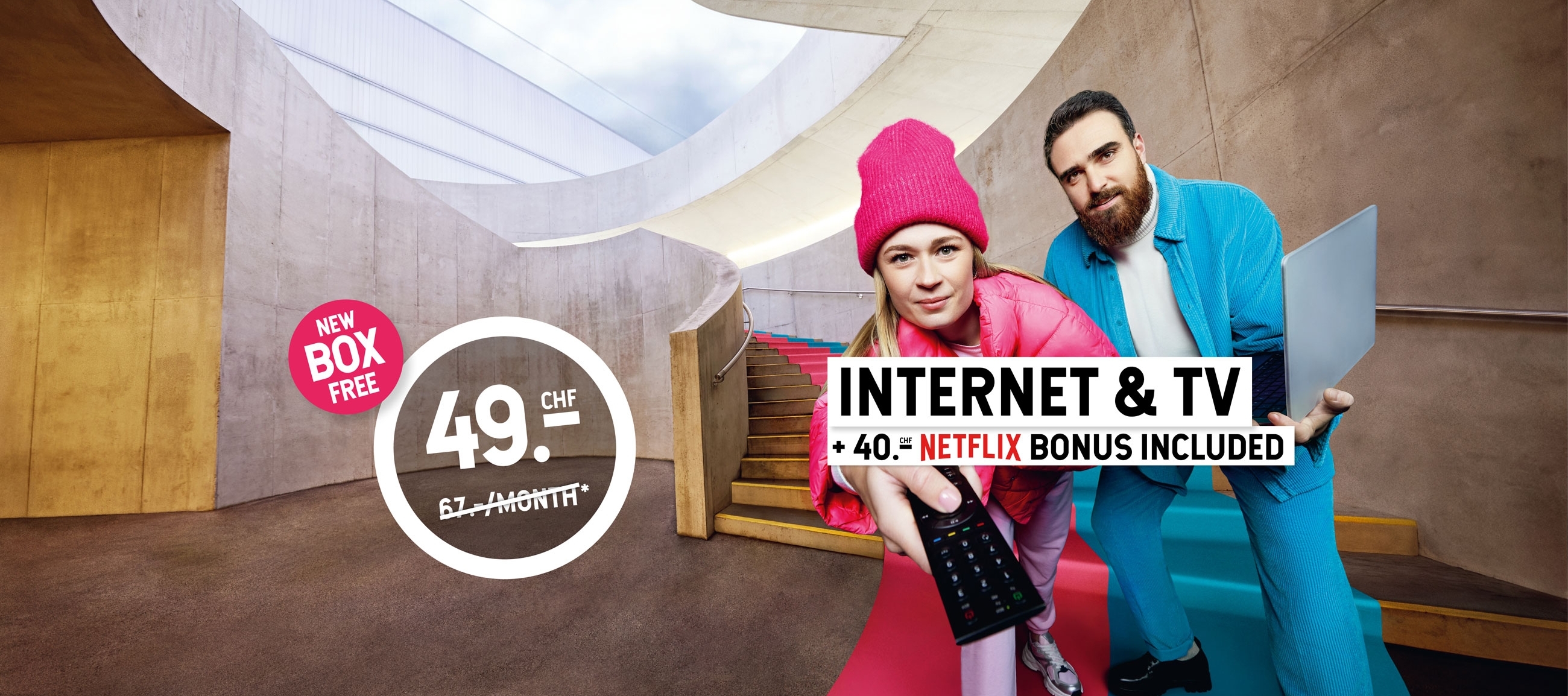 Internet + TV offer with a Netflix bonus of CHF 40.– from 16 September to 14 October 2025.